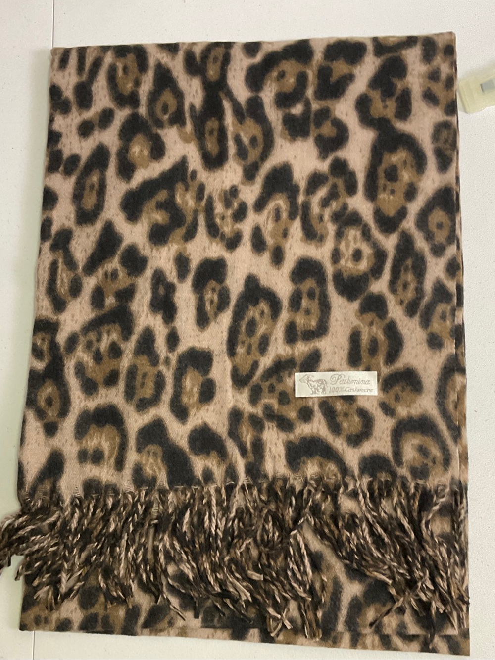 pashmina Leopard Print Shawl in Brown and Black Animal Print